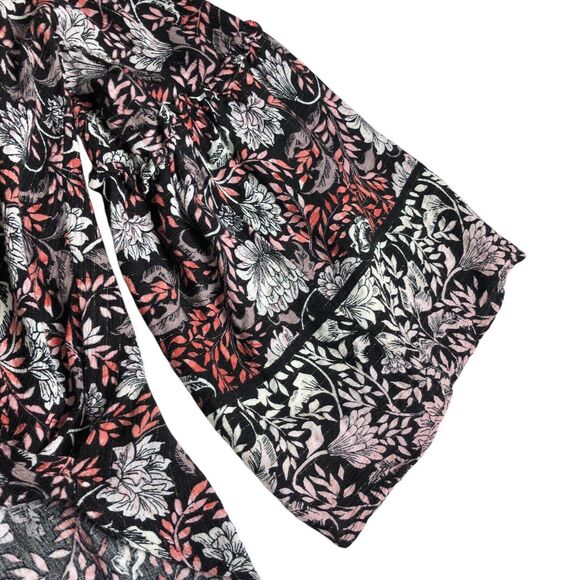 Love Stitch Top Women M Black Floral Metallic Wrap Cross Over Bell Sleeve Boho - Picture 7 of 16